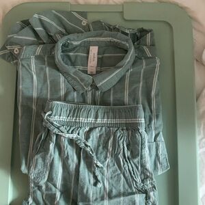 AUDEN Striped Green Pajama Set